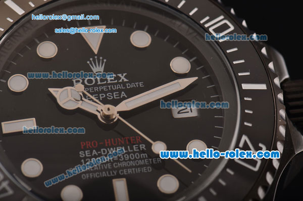 Rolex Pro-Hunter Sea-Dweller Asia 2813 Automatic PVD Case with PVD Strap Black Dial White Markers - Click Image to Close