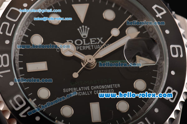 Rolex GMT Master II Asia 2813 Automatic Steel Case Ceramic Bezel with Black Nylon Strap Black Dial White Markers - Click Image to Close
