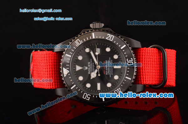 Rolex Pro-Hunter Sea-Dweller Asia 2813 Automatic PVD Case with Red Nylon Strap Black Dial White Markers - Click Image to Close