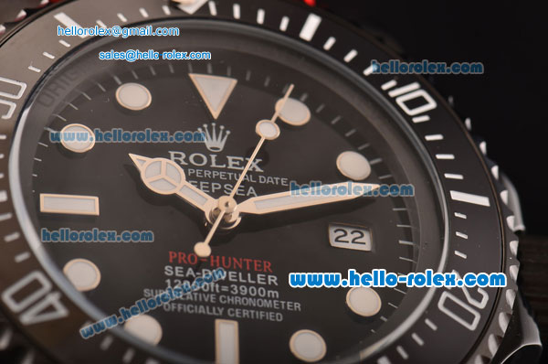 Rolex Pro-Hunter Sea-Dweller Asia 2813 Automatic PVD Case with Red Nylon Strap Black Dial White Markers - Click Image to Close
