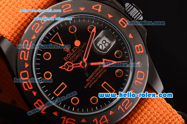 Rolex Stealth Flame Explorer II Bamfor Asia 2813 Automatic PVD Case with Orange Nylon Strap Black Dial Orange Markers - Click Image to Close