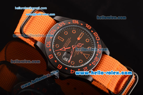 Rolex Stealth Flame Explorer II Bamfor Asia 2813 Automatic PVD Case with Orange Nylon Strap Black Dial Orange Markers - Click Image to Close