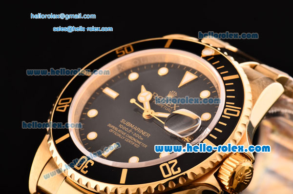 Rolex Submariner Asia 2813 Automatic Yellow Gold Case/Strap with Black Dial and White LumiNova Markers - ETA Coating - Click Image to Close
