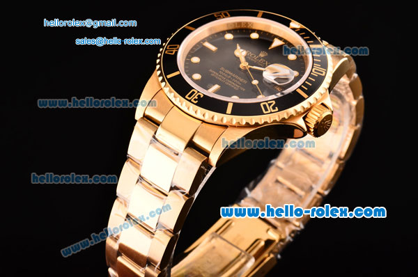 Rolex Submariner Asia 2813 Automatic Yellow Gold Case/Strap with Black Dial and White LumiNova Markers - ETA Coating - Click Image to Close