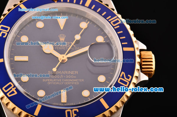 Rolex Submariner Asia 2813 Automatic Two Tone Case/Strap with Blue Dial LumiNova Markers and Blue Bezel ETA Coating - Click Image to Close