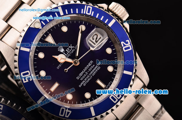 Rolex Submariner Asia 2813 Automatic Steel Case/Strap with Blue Dial and Super LumiNova Markers - ETA Coating - Click Image to Close