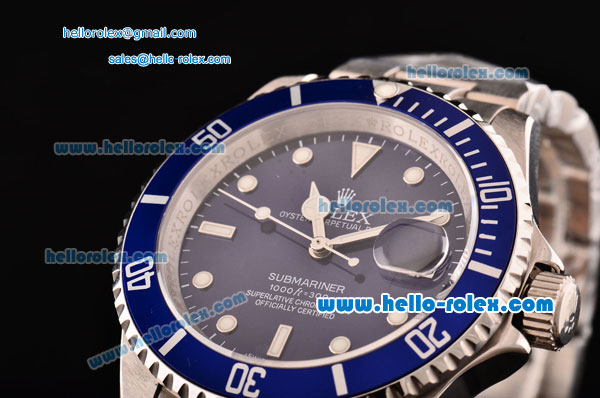 Rolex Submariner Asia 2813 Automatic Steel Case/Strap with Blue Dial and Super LumiNova Markers - ETA Coating - Click Image to Close