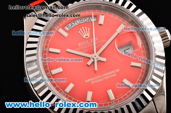 Rolex Day-Date Asia 2813 Automatic Steel Case with Red Leather Strap Stick Markers and Red Dial - Click Image to Close