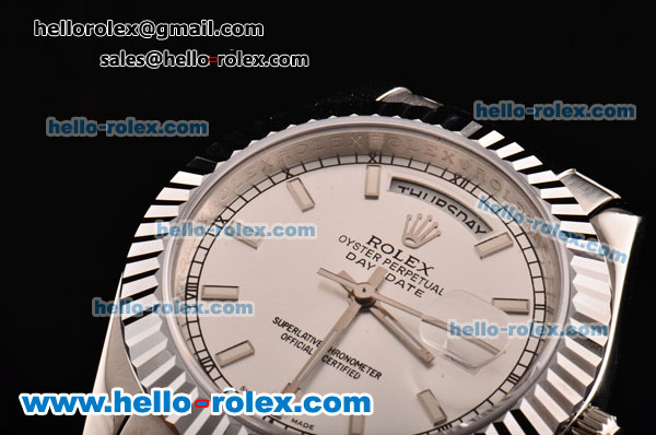 Rolex Day-Date Asia 2813 Automatic Steel Case with White Leather Strap Stick Markers and White Dial - Click Image to Close