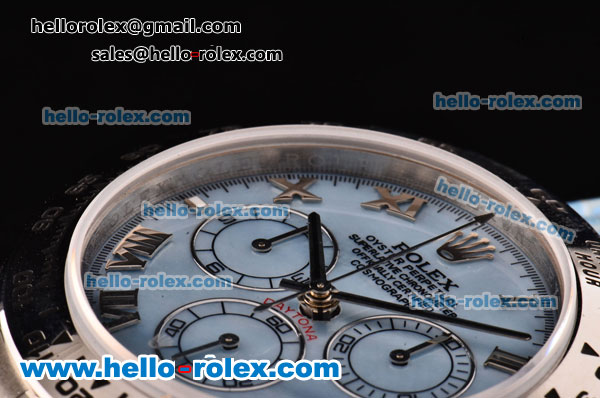Rolex Daytona Chronograph Swiss Valjoux 7750-SHG Automatic Steel Case with Roman Numeral Markers Blue Leather Strap and Blue Dial - Click Image to Close
