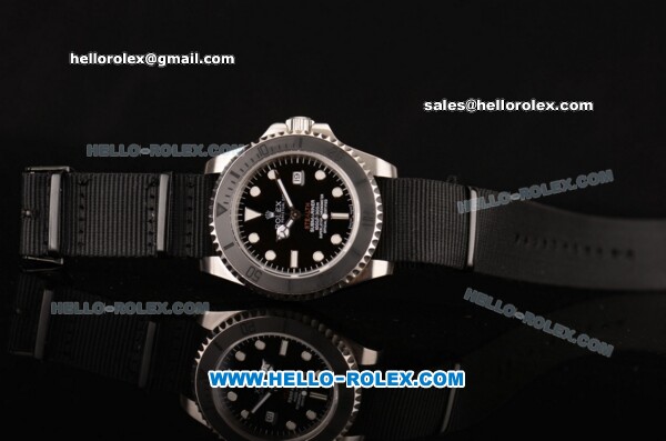 Rolex Submariner Stealth MK III Swiss ETA 2836 Automatic Steel Case with Black Nylon Strap and Steel/Ceramic Bezel - 2013 New - Click Image to Close