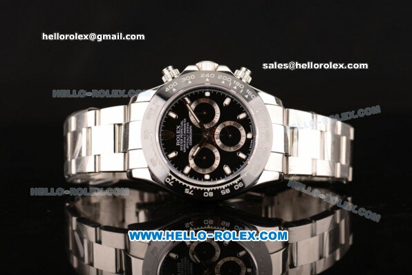 Rolex Daytona 2013 New Desiger Chrono Swiss Valjoux 7750 Automatic Steel Case with Black Dial Stick Markers and Ceramic Bezel - Click Image to Close
