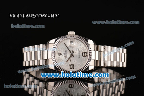 Rolex Datejust Swiss ETA 2836 Automatic Stainless Steel Case with Silver/Flower Dial and Numeral Markers - Click Image to Close