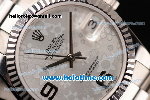 Rolex Datejust Swiss ETA 2836 Automatic Stainless Steel Case with Silver/Flower Dial and Numeral Markers - Click Image to Close