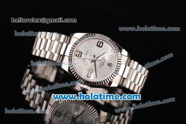 Rolex Datejust Swiss ETA 2836 Automatic Stainless Steel Case with Silver/Flower Dial and Numeral Markers - Click Image to Close