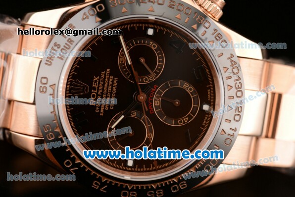 Rolex Daytona Chrono Swiss Valjoux 7750 Automatic Rose Gold Case with Numeral Markers Black Dial and Black Ceramic Bezel - Click Image to Close