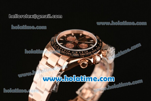 Rolex Daytona Chrono Swiss Valjoux 7750 Automatic Rose Gold Case with Stick Markers Black Dial and Black Ceramic Bezel - Click Image to Close