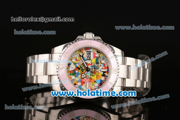 Rolex Blaken Submariner by Andre Borchers Asia 2813 Automatic Full Steel with Colorful Dial and Pink Bezel - Click Image to Close