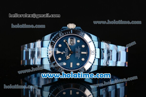 Rolex Submariner Asia 2813 Automatic Full Blue PVD with White Markers and Blue Dial - Click Image to Close