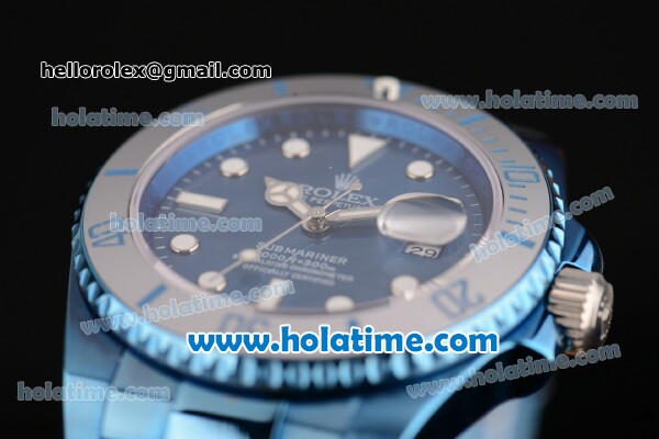 Rolex Submariner Asia 2813 Automatic Full Blue PVD with White Markers and Blue Dial - Click Image to Close