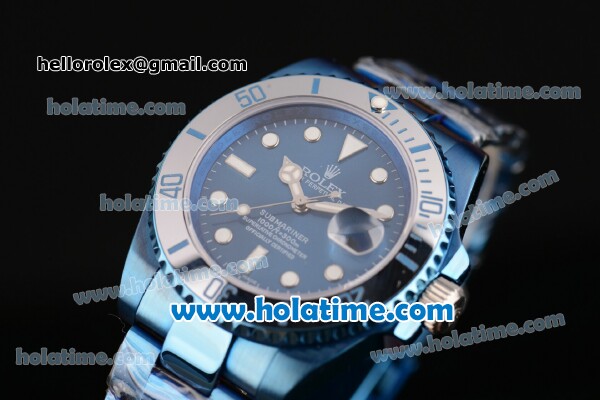 Rolex Submariner Asia 2813 Automatic Full Blue PVD with White Markers and Blue Dial - Click Image to Close