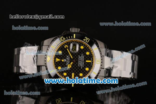 Rolex Submariner Asia 2813 Automatic PVD Case with Yellow Markers and Carbon Fiber Dial - Click Image to Close
