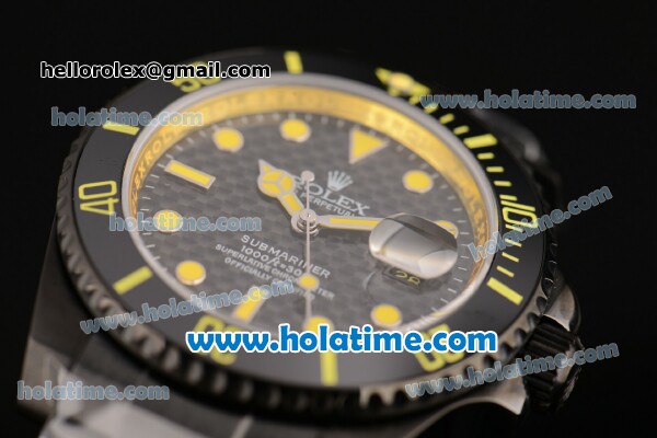 Rolex Submariner Asia 2813 Automatic PVD Case with Yellow Markers and Carbon Fiber Dial - Click Image to Close