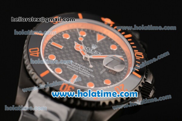Rolex Submariner Asia 2813 Automatic PVD Case with Orange Markers and Carbon Fiber Dial - Click Image to Close