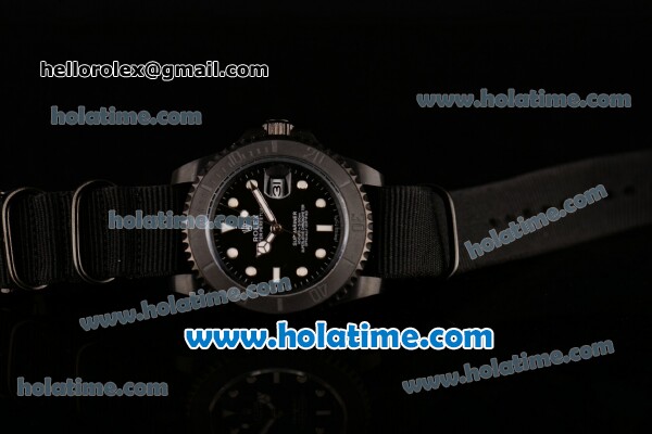 Rolex Submariner Stealth Swiss ETA 2836 Automatic PVD Case with White Markers Black Nylon Strap and Black Dial - Click Image to Close