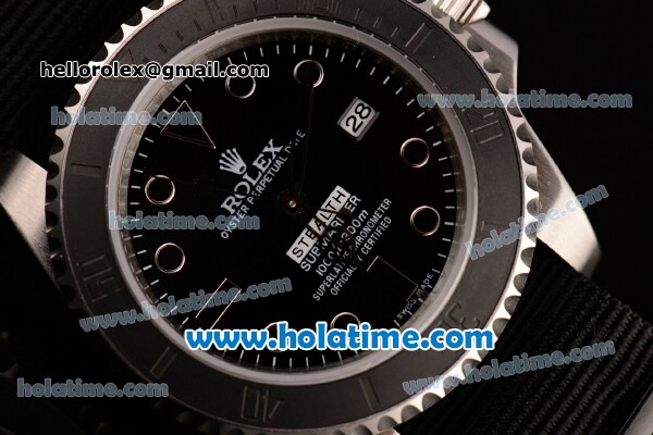 Rolex Submariner Stealth Swiss ETA 2836 Automatic Steel Case with Black Dial and Black Nylon Strap - Click Image to Close
