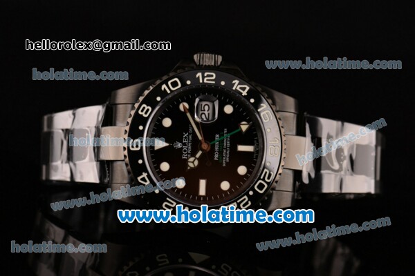 Rolex Pro-Hunter GMT-Master Rolex 3186 Automatic PVD Case/Strap with Black Dial and White Markers - Click Image to Close