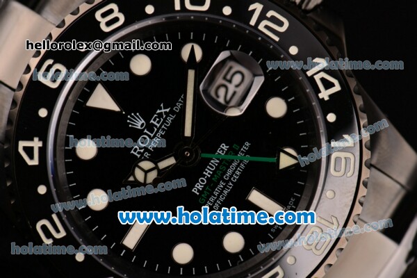 Rolex Pro-Hunter GMT-Master Rolex 3186 Automatic PVD Case/Strap with Black Dial and White Markers - Click Image to Close