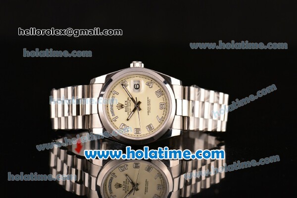 Rolex Day Date Swiss ETA 2836 Automatic Full Steel with Beige Dial and Arabic Numeral Markers - Click Image to Close