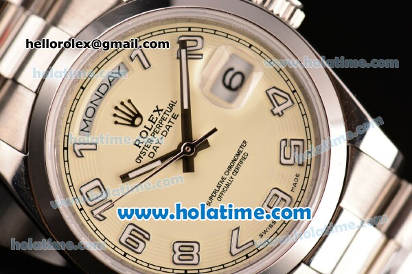 Rolex Day Date Swiss ETA 2836 Automatic Full Steel with Beige Dial and Arabic Numeral Markers - Click Image to Close