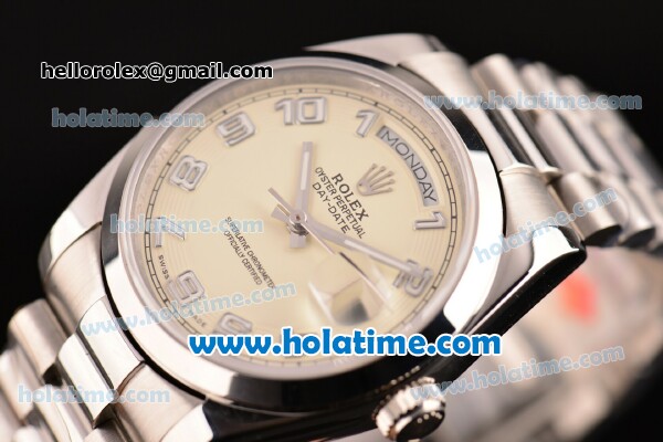 Rolex Day Date Swiss ETA 2836 Automatic Full Steel with Beige Dial and Arabic Numeral Markers - Click Image to Close