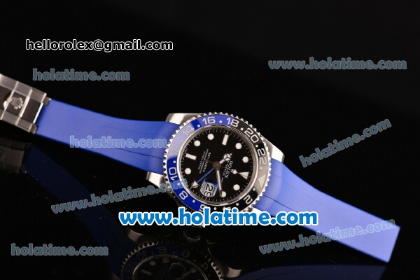 Rolex GMT-Master II Asia 2813 Automatic Stainless Steel Case with Blue Rubber Strap Bleu/Black Bezel and White Markers (BP) - Click Image to Close