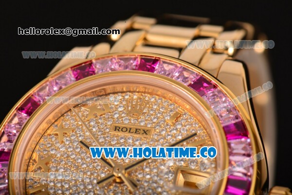 Rolex Datejust Pearlmaster Asia 2813 Automatic Yellow Gold Case/Bracelet with Pink Diamonds Bezel Roman Numeral Markers and Diamonds Dial (BP) - Click Image to Close