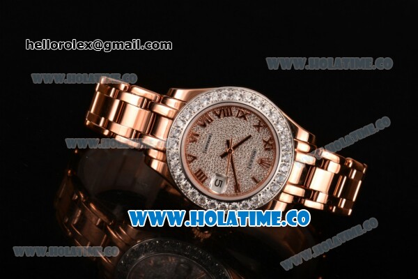 Rolex Datejust Pearlmaster Asia 2813 Automatic Rose Gold Case/Bracelet with Diamonds Bezel Roman Numeral Markers and Diamonds Dial (BP) - Click Image to Close