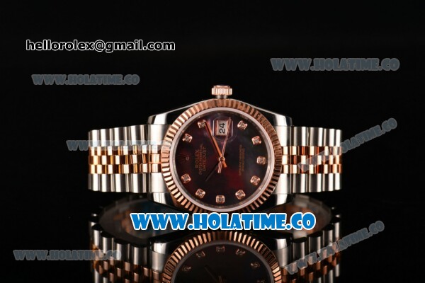 Rolex Datejust Swiss ETA 2836 Automatic Two Tone with Black MOP Dial and Diamonds Markers - Click Image to Close