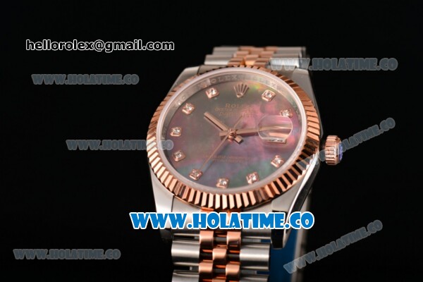 Rolex Datejust Swiss ETA 2836 Automatic Two Tone with Black MOP Dial and Diamonds Markers - Click Image to Close
