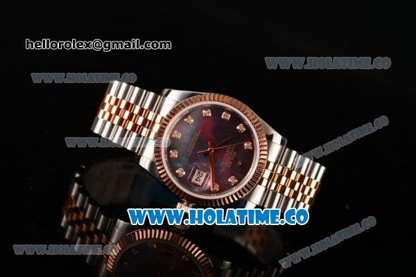 Rolex Datejust Swiss ETA 2836 Automatic Two Tone with Black MOP Dial and Diamonds Markers - Click Image to Close