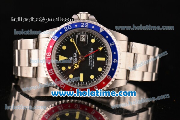 Rolex GMT-Master Vintage Asia 2813 Automatic Full Steel with Blue/Red Bezel and Black Dial - Click Image to Close