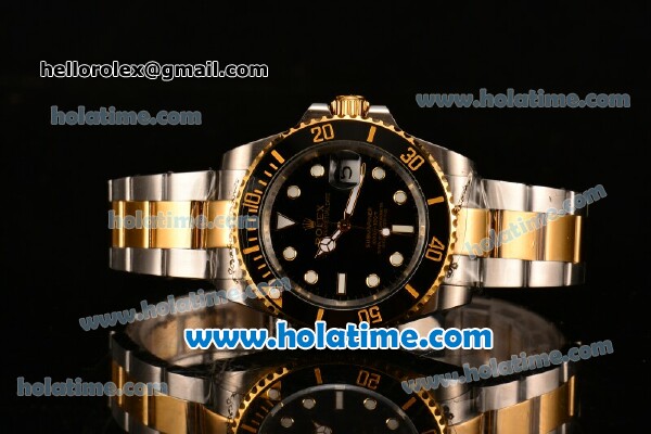 Rolex Submariner Asia 2813 Automatic Two Tone with Black Dial and White Markers - Click Image to Close