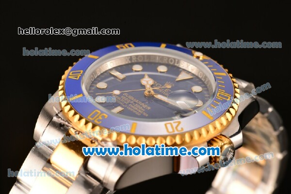Rolex Submariner Asia 2813 Automatic Two Tone with Blue Dial and White Markers - Click Image to Close