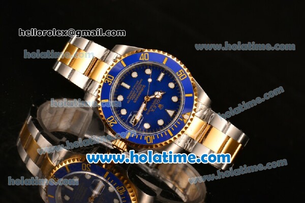 Rolex Submariner Asia 2813 Automatic Two Tone with Blue Dial and White Markers - Click Image to Close