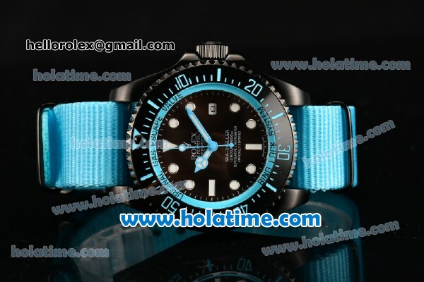 Rolex Sea-Dweller Deepsea Asia 2813 Automatic PVD Case with Black Dial and Blue Nylon Strap - Click Image to Close