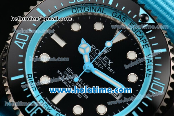 Rolex Sea-Dweller Deepsea Asia 2813 Automatic PVD Case with Black Dial and Blue Nylon Strap - Click Image to Close