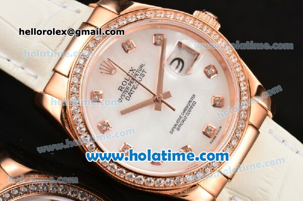 Rolex Datejust Swiss ETA 2836 Automatic Movement Rose Gold Case with MOP Dial-Diamond Markers and Diamond Bezel add Box - Click Image to Close