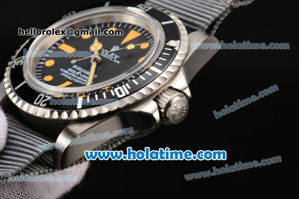 Rolex Submariner Vintage Asia 2813 Automatic Steel Case with Black Dial Yellow Markers and Grey Nylon Strap - Click Image to Close