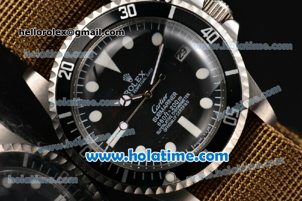 Rolex Submariner Vintage Asia 2813 Automatic Steel Case with Black Dial White Markers and Army Nylon Strap - Click Image to Close
